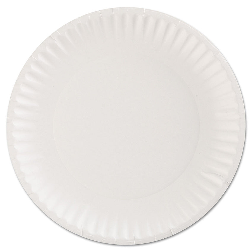 AJM Paper Plates, 9" dia, White, 100/Pack, 12 Packs/Carton (PP9GRAWH)