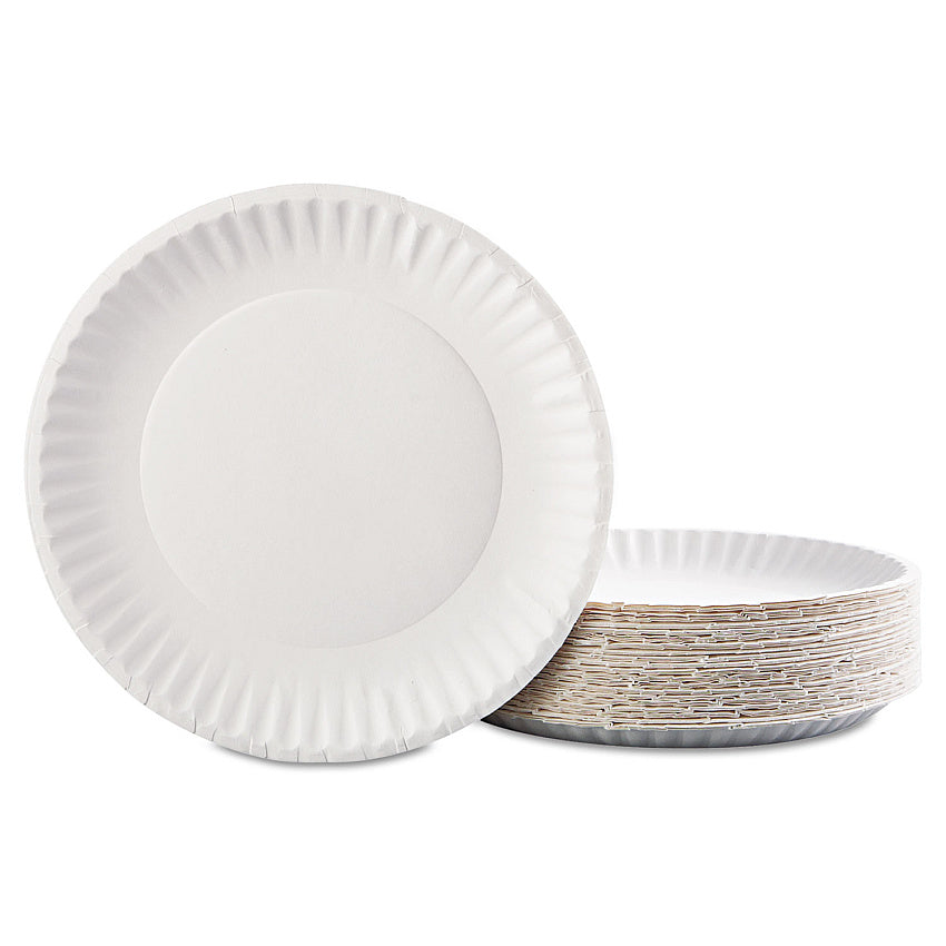 AJM Paper Plates, 9" dia, White, 100/Pack, 12 Packs/Carton (PP9GRAWH)