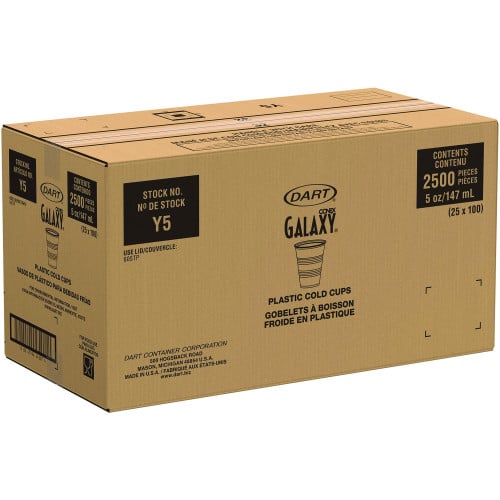 Dart High-Impact Polystyrene Cold Cups, 5 oz, Translucent, 100 Cups/Sleeve, 25 Sleeves/Carton (Y5CT)