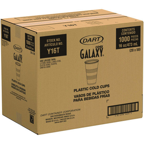 Dart High-Impact Polystyrene Cold Cups, 16 oz, Translucent, 50 Cups/Sleeve, 20 Sleeves/Carton (Y16T)
