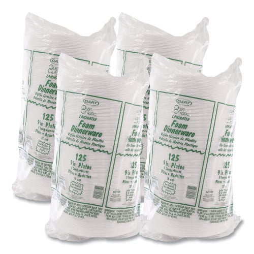 Dart Concorde Foam Plate, 3-Compartment Plate, 9" dia, White, 125/Pack, 4 Packs/Carton (9CPWCR)