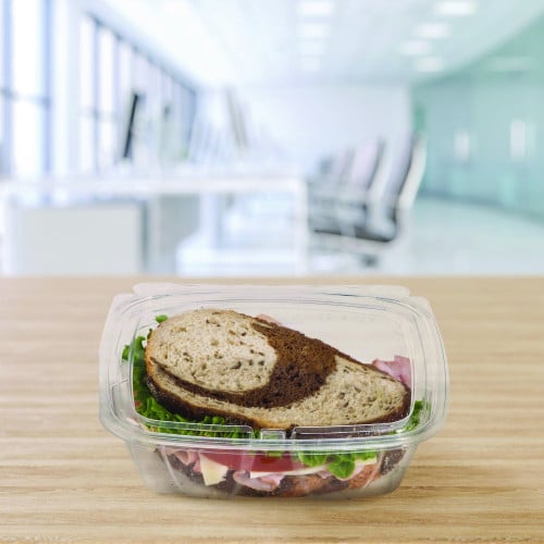 Dart ClearPac SafeSeal rPET Tamper-Resistant Container, ProPlanet Seal, Flat Lid, 24oz, 6.4 x 1.9 x 7.1, Clear, 100/Bag, 2 Bags/CT (CH24DEF)