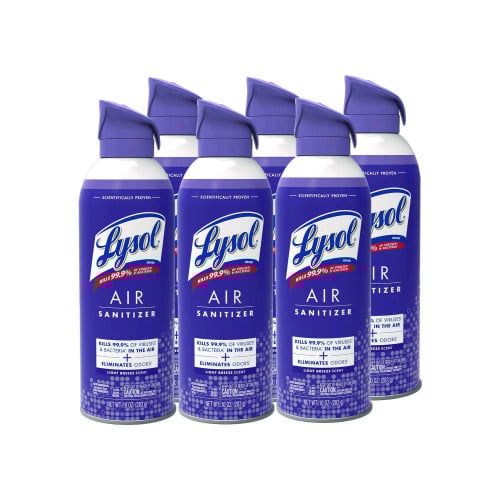 LYSOL Air Sanitizer Spray, Light Breeze Scent, 10 oz Aerosol Can, 6/Carton (99394CT)