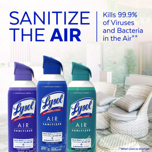 LYSOL Air Sanitizer Spray, Light Breeze Scent, 10 oz Aerosol Can, 6/Carton (99394CT)