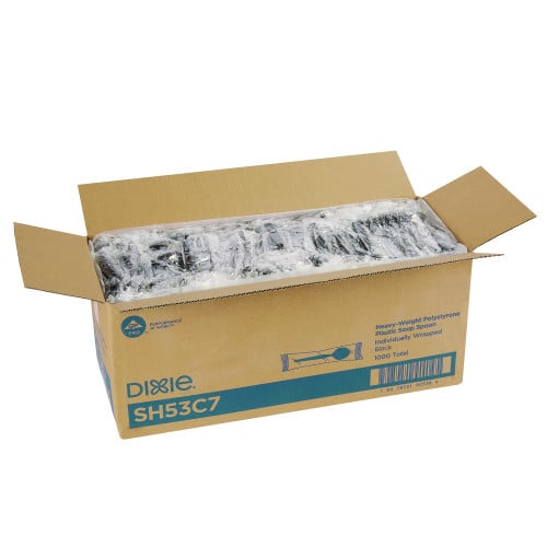 Dixie Individually Wrapped Heavyweight Soup Spoons, Polystyrene, Black, 1,000/Carton (SH53C7)