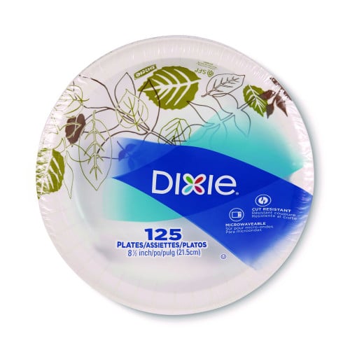 Dixie Pathways Soak-Proof Shield Mediumweight Paper Plates, WiseSize, 8.5" dia, Green/Burgundy, 125/Pack (UX9WSPK)