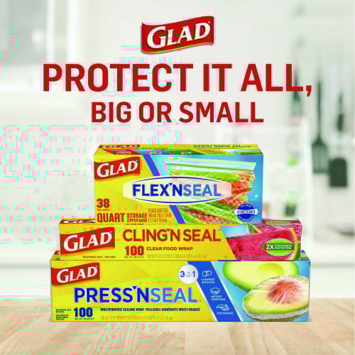 Glad Cling'N Seal Plastic Food Wrap, 200 Square Foot Roll, Clear (00020)