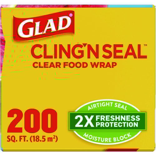 Glad Cling'N Seal Plastic Food Wrap, 200 Square Foot Roll, Clear (00020)