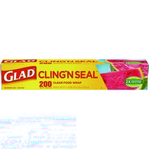 Glad Cling'N Seal Plastic Food Wrap, 200 Square Foot Roll, Clear (00020)