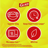 Glad Cling'N Seal Plastic Food Wrap, 200 Square Foot Roll, Clear, 12 Rolls/Carton (00020CT)
