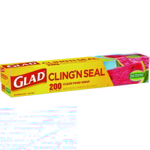 Glad Cling'N Seal Plastic Food Wrap, 200 Square Foot Roll, Clear, 12 Rolls/Carton (00020CT)