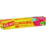 Glad Cling'N Seal Plastic Food Wrap, 200 Square Foot Roll, Clear, 12 Rolls/Carton (00020CT)