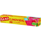 Glad Cling'N Seal Plastic Food Wrap, 200 Square Foot Roll, Clear, 12 Rolls/Carton (00020CT)