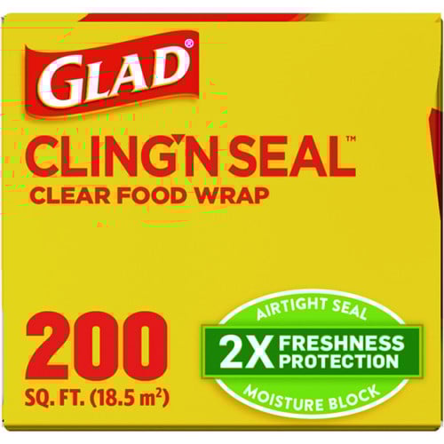 Glad Cling'N Seal Plastic Food Wrap, 200 Square Foot Roll, Clear, 12 Rolls/Carton (00020CT)