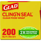 Glad Cling'N Seal Plastic Food Wrap, 200 Square Foot Roll, Clear, 12 Rolls/Carton (00020CT)