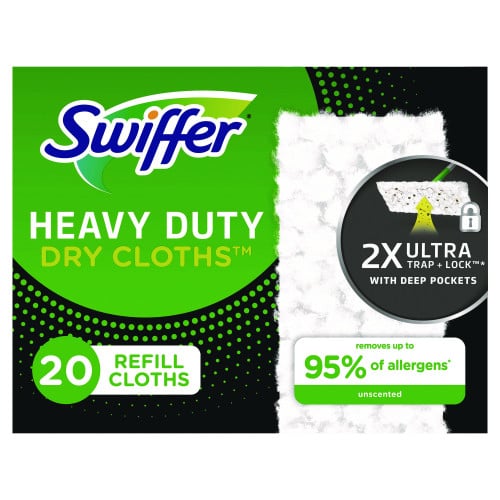 Swiffer Heavy-Duty Dry Refill Cloths, 10.3 x 7.8, White, 20/Pack, 4 Packs/Carton (77197)