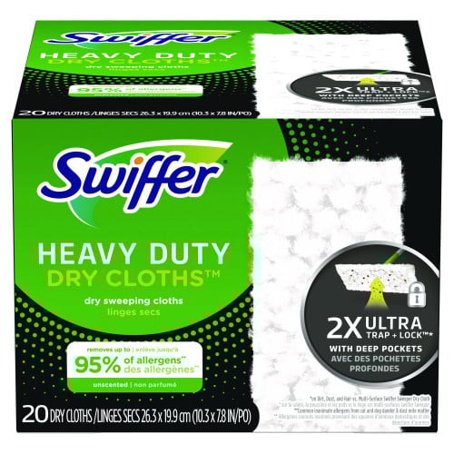 Swiffer Heavy-Duty Dry Refill Cloths, 10.3 x 7.8, White, 20/Pack, 4 Packs/Carton (77197)