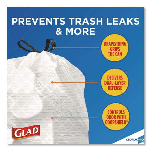 Glad Tall Kitchen Drawstring Trash Bags, 13 gal, 24" x 27.38", Gray, 100 Bags/Box, 4 Boxes/Carton (78526CT)