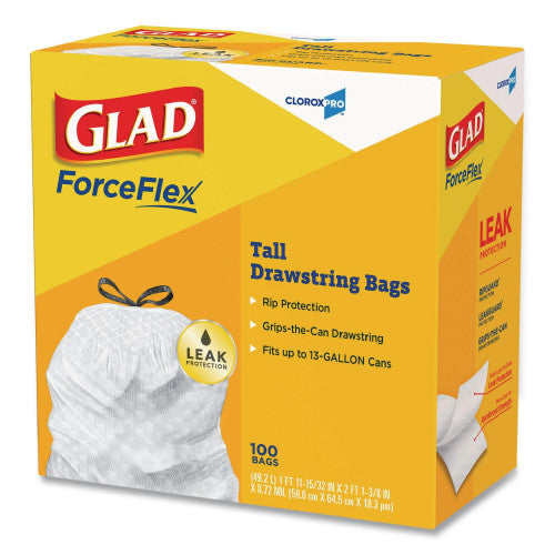 Glad Tall Kitchen Drawstring Trash Bags, 13 gal, 24" x 27.38", Gray, 100 Bags/Box, 4 Boxes/Carton (78526CT)