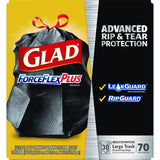 Glad ForceFlexPlus Drawstring Large Trash Bags, 30 gal, 1.05 mil, 30" x 32", Black, 70/Box (70358)