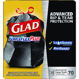 Glad ForceFlexPlus Drawstring Large Trash Bags, 30 gal, 1.05 mil, 30" x 32", Black, 70/Box (70358)