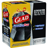 Glad ForceFlexPlus Drawstring Large Trash Bags, 30 gal, 1.05 mil, 30" x 32", Black, 70/Box (70358)