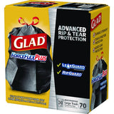 Glad ForceFlexPlus Drawstring Large Trash Bags, 30 gal, 1.05 mil, 30" x 32", Black, 70/Box (70358)