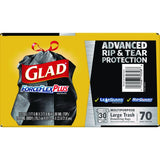 Glad ForceFlexPlus Drawstring Large Trash Bags, 30 gal, 1.05 mil, 30" x 32", Black, 70/Box (70358)