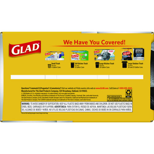 Glad ForceFlexPlus Drawstring Large Trash Bags, 30 gal, 1.05 mil, 30" x 32", Black, 70/Box (70358)