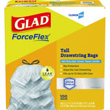 Glad CloroxPro ForceFlex Tall Kitchen Drawstring Trash Bags, 13 gal, 23.75" x 24.88", Gray, 100/Box (70427)