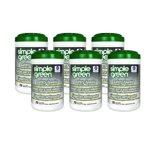 simple green Safety Towels, 1-Ply, 10 x 11.75, White, Unscented, 75/Canister, 6 Canisters/Carton (13351CT)