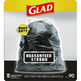 Glad Guaranteed Strong Large Drawstring Trash Bags, Three-Ply, 30 gal, 1.05 mil, 30" x 33", Black, 90/Carton (78952)