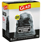 Glad Guaranteed Strong Large Drawstring Trash Bags, Three-Ply, 30 gal, 1.05 mil, 30" x 33", Black, 90/Carton (78952)