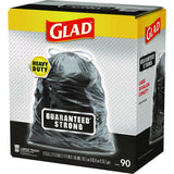 Glad Guaranteed Strong Large Drawstring Trash Bags, Three-Ply, 30 gal, 1.05 mil, 30" x 33", Black, 90/Carton (78952)