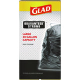 Glad Guaranteed Strong Large Drawstring Trash Bags, Three-Ply, 30 gal, 1.05 mil, 30" x 33", Black, 90/Carton (78952)