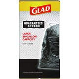 Glad Guaranteed Strong Large Drawstring Trash Bags, Three-Ply, 30 gal, 1.05 mil, 30" x 33", Black, 90/Carton (78952)