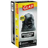 Glad Guaranteed Strong Large Drawstring Trash Bags, Three-Ply, 30 gal, 1.05 mil, 30" x 33", Black, 15/Box (78966BX)
