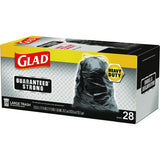 Glad Guaranteed Strong Large Drawstring Trash Bags, Three-Ply, 30 gal, 1.05 mil, 30" x 33", Black, 15/Box (78966BX)