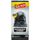Glad Guaranteed Strong Large Drawstring Trash Bags, Three-Ply, 30 gal, 1.05 mil, 30" x 33", Black, 15/Box (78966BX)