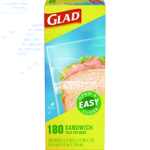 Glad Fold Top Food Storage Sandwich Bags, 6.5" x 5.5", Clear, 2,160/Carton (60771)