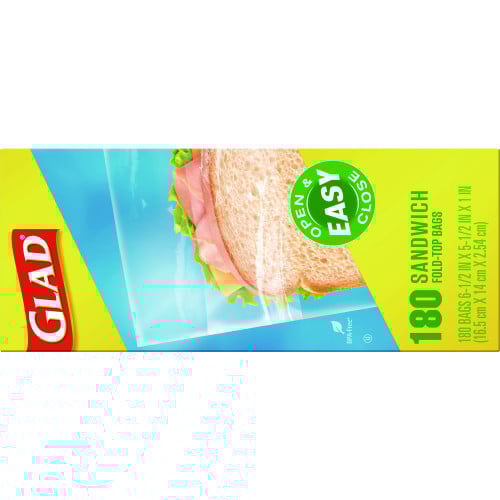 Glad Fold Top Food Storage Sandwich Bags, 6.5" x 5.5", Clear, 2,160/Carton (60771)