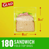 Glad Fold Top Food Storage Sandwich Bags, 6.5" x 5.5", Clear, 2,160/Carton (60771)