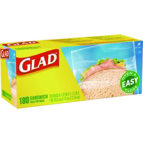 Glad Fold Top Food Storage Sandwich Bags, 6.5" x 5.5", Clear, 2,160/Carton (60771)