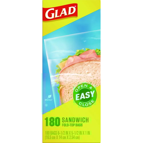 Glad Fold Top Food Storage Sandwich Bags, 6.5" x 5.5", Clear, 2,160/Carton (60771)
