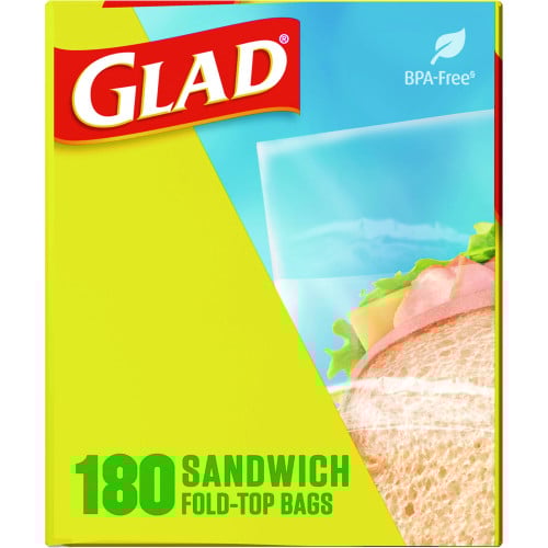 Glad Fold Top Food Storage Sandwich Bags, 6.5" x 5.5", Clear, 2,160/Carton (60771)