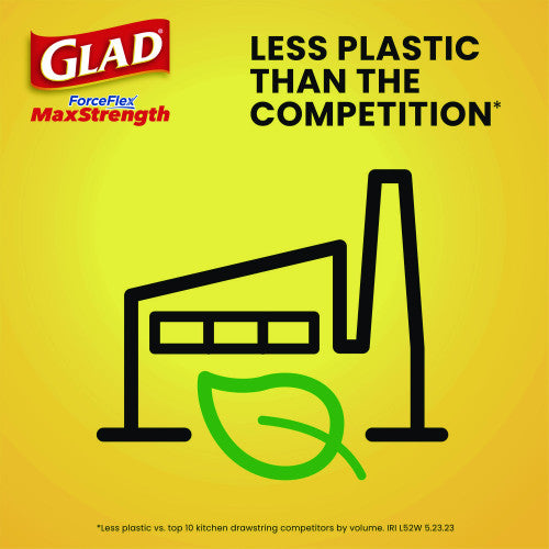 Glad ForceFlex MaxStrength Tall Kitchen Drawstring Trash Bags, 13 gal, Fresh Clean Scent, 24" x 28", White, 34/Box, 6 Boxes/CT (70320)