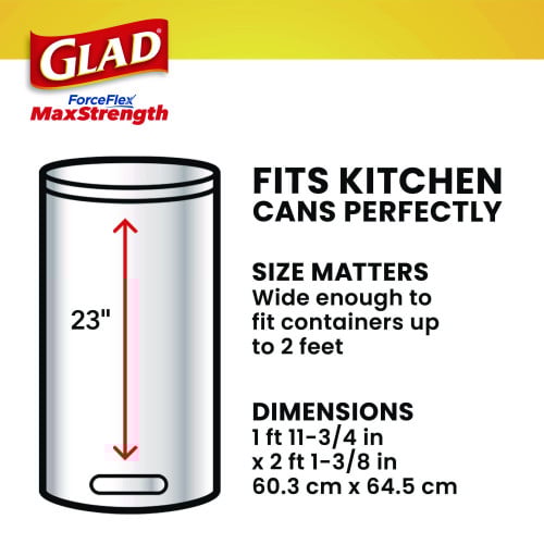 Glad ForceFlex MaxStrength Tall Kitchen Drawstring Trash Bags, 13 gal, Fresh Clean Scent, 24" x 28", White, 34/Box, 6 Boxes/CT (70320)