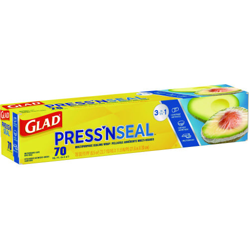 Glad Press'n Seal Food Plastic Wrap, 70 Square Foot Roll, 12 Rolls/Carton (70441)