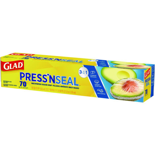 Glad Press'n Seal Food Plastic Wrap, 70 Square Foot Roll, 12 Rolls/Carton (70441)