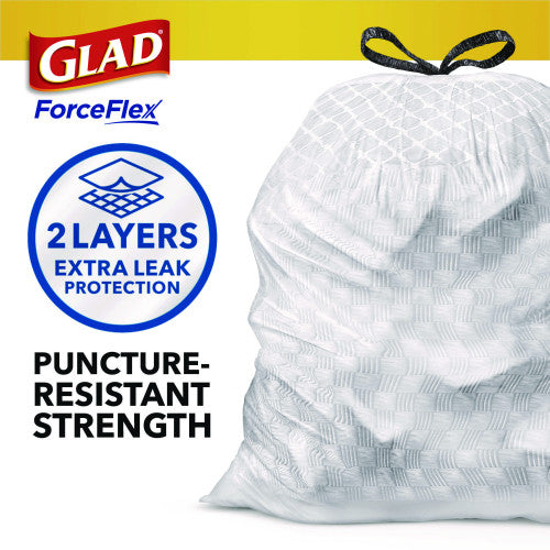 Glad ForceFlex Kitchen Drawstring Trash Bags, 13 gal, Fresh Clean Scent, 24" x 27.38", White, 80/Box (78899BX)